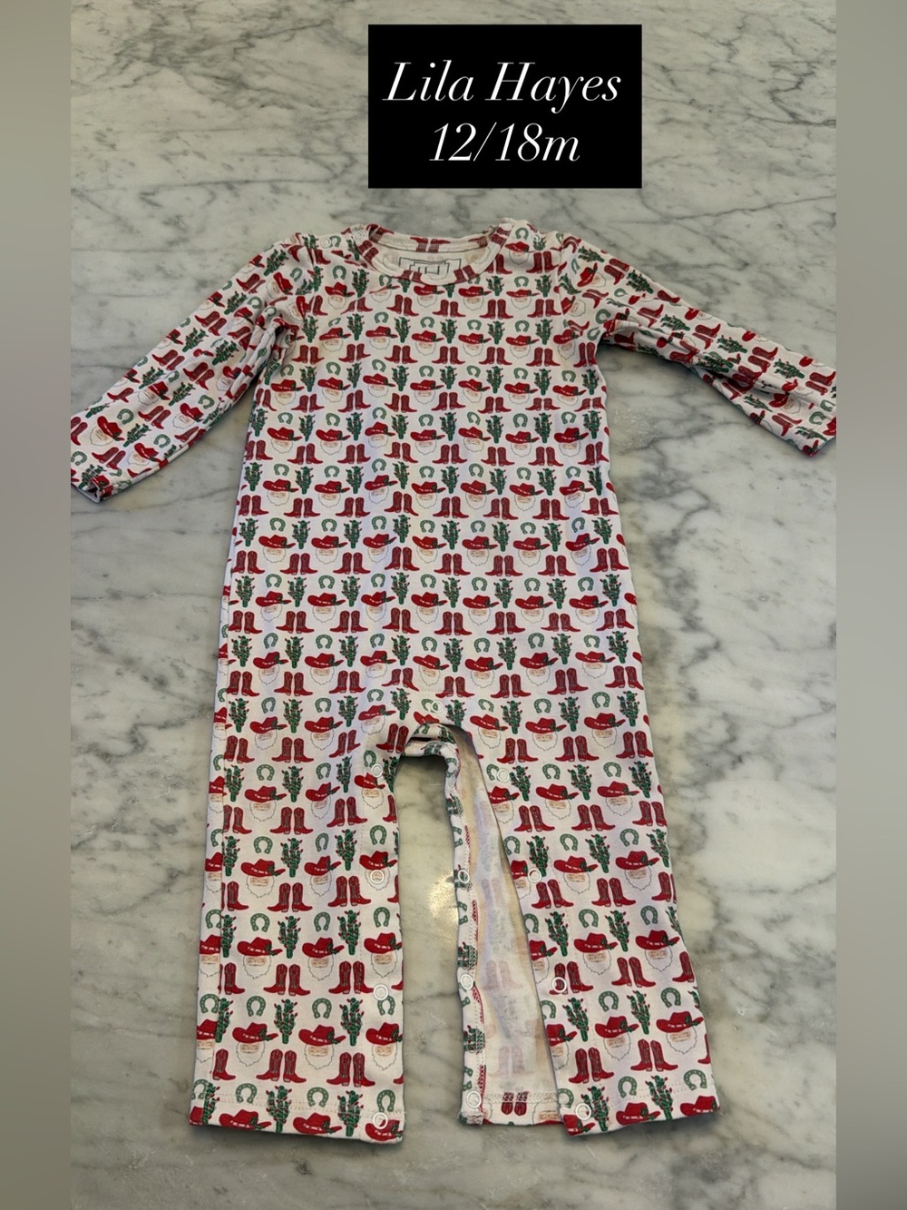 Baby Footed Romper with Red Western Santa Print